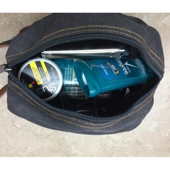 Travel Toiletry Bag for Men, Leather and Canvas Toiletry Bags, Dopp Kit - Picture 4 of 4